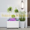 Wooden raised bed 76x30x155 cm with rolling flower stand grid, white plant runner planter box