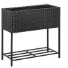 Polyrattan raised bed 70x30x72 cm outdoor planter, planter box with shelf 