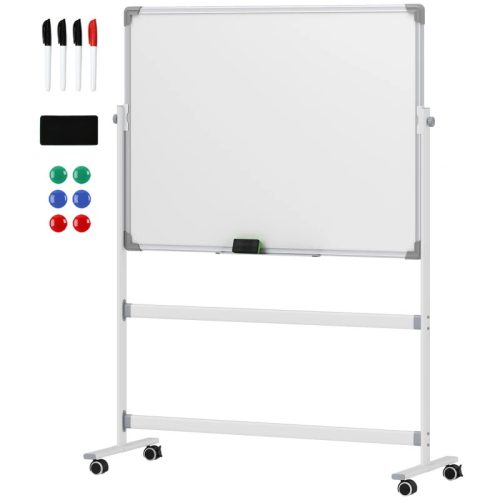 Magnetic board 120 x 90 cm rotatable, mobile magnetic board with metal frame workshop white