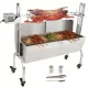 malac/bárány grill, 117 cm, 60 kg, rozsdamentes acél forgónyárs, 4 magasságban állítható, 50 W, 2 az 1-ben BBQ forgónyárs fűszertartóval, tisztítókefével és fogantyúval, elektromos grill terelőlemezzel