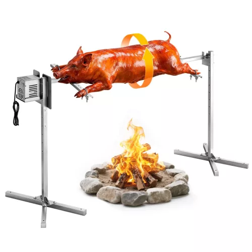 malac grill, bárány grill, nyárs grill, 1422,4 mm-es forgónyárs grill, AC 220-240 V, 8 fokozatú elektromos forgónyárs grill szett 60 kg teherbírással, 38 W-os motor, grill szett partikra