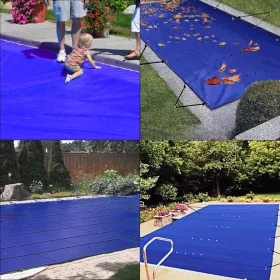  PVC medencetakaró ponyva téglalap alakú kék 4x7 m téli, vízálló, szennyeződéstaszító fedés süllyesztett medencékhez