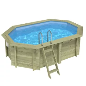   Fa épített medence 430x300x118 cm nyolcszögletes úszómedence, nyújtott forma, betonozható kivitel