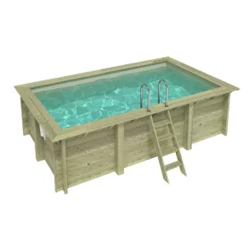   Fa épített medence 465x280x124 cm téglalap alakú úszómedence, homok színű belső fóliával, keretes kivitelben betonozás nélkül