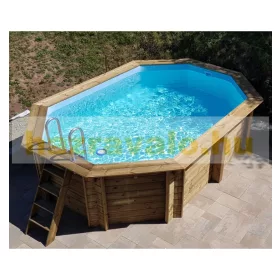   Épített medence 480x330x120 cm teljes felszereltségű úszómedence nyolcszögletes, nyújtott forma