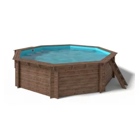   Épített medence 537x131 cm barna teljes felszereltségű úszómedence nyolcszögletes