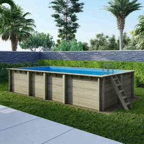   Fa épített medence 700x375x145 cm téglalap alakú úszómedence, kék belső fóliával, keretes kivitelben betonozás nélkül