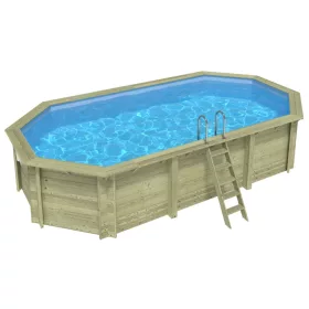   Fa épített medence 730x397x145 cm nyolcszögletes úszómedence, nyújtott forma