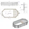 Fa épített medence 730x397x145 cm 8 szögletű nyújtott úszómedence, kék belső fóliával, betonozáshoz való tartókkal és beépített napozóval