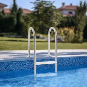   Medence létra 4 lépcsőfokú biztonsági létra dupla kapaszkodóval rozsdamentes acél 137 cm-es földbe süllyesztett medencékhez
