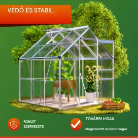 Melegház aluminium keretes polikarbonát üvegház 190x195x195cm 3,7 m²
