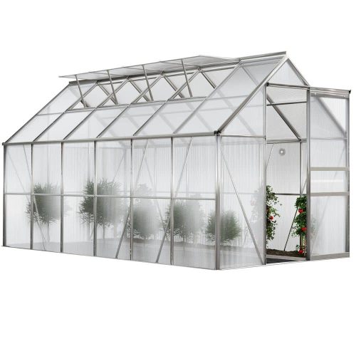 Greenhouse aluminum frame polycarbonate greenhouse 380x190x195 cm with 4 skylights