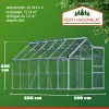 Melegház aluminium keretes polikarbonát üvegház 375x185x195cm 3,5 m²  horganyzott acél alappal