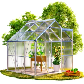 Melegház aluminium keretes polikarbonát üvegház 190x195x195cm 3,7m² horganyzott acél alappal