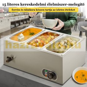   Melegentartó 1200W rozsdamentes ételmelegítő, 3 edényes ételmelegítő 15 literes inox elektromos melegentartó 