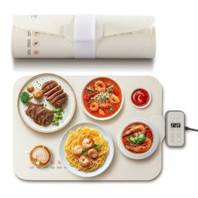   Elektromos melegítő tálca 50x35 cm összetekerhető szilikon felülettel, bézs színben