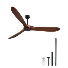   Mennyezeti ventilátor 180 cm világítás nélkül dió színű tömörfa lapátokkal, csendes DC motorral