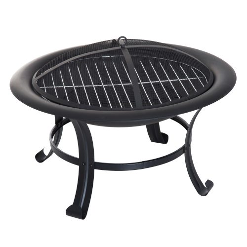 Mobile fire pit with spark arrester fire pit bowl garden grill black 76x55 cm