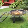 Mobile fire pit with spark arrester fire pit bowl garden grill black 76x55 cm