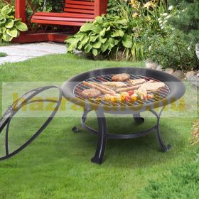   Mobil tűzrakó szikrafogóval tűzrakó tál kerti grill fekete 76x55 cm