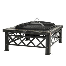   Mobil tűzrakó szikrafogóval, rostélyos kerti grill BBQ fekete 76x76x47 cm