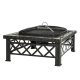 Mobile fire pit with spark arrester, gridded garden grill BBQ black 76x76x47 cm