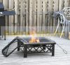 Mobile fire pit with spark arrester, gridded garden grill BBQ black 76x76x47 cm