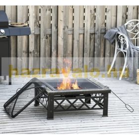   Mobil tűzrakó szikrafogóval, rostélyos kerti grill BBQ fekete 76x76x47 cm