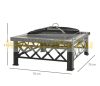 Mobile fire pit with spark arrester, gridded garden grill BBQ black 76x76x47 cm