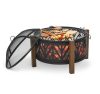 Mobile fire pit with anti-spark grid, grid garden BBQ black-brown 