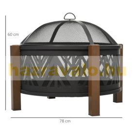   Mobil tűzrakó szikra elleni védőráccsal, rostélyos kerti BBQ fekete-barna 