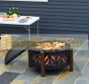 Mobile fire pit with anti-spark grid, grid garden BBQ black-brown 