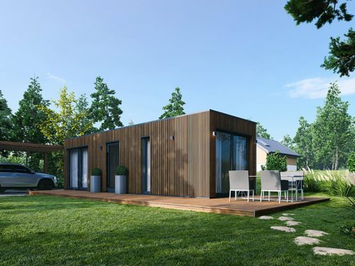 Moduláris ház CUBE 28 COMFORT felszereltségű készház 22,43 m² hasznos alapterülettel energiatakarékos anyagokból