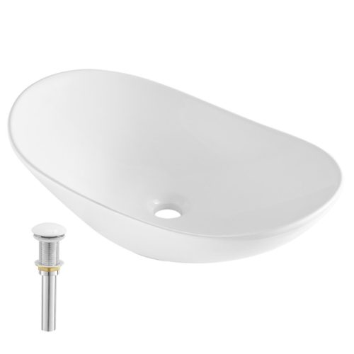 Ovális kerámia mosdókagyló 592x361x158 mm fehér pultra ültethető fürdőszoba mosdó