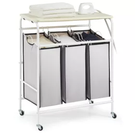   3 részes gurulós szennyestartó vasalódeszkával 23 kg teherbírású mosodai kocsi többfunkciós szennyestartó láda 