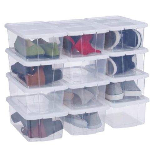 Plastic storage box with lid 12 pcs set, for example shoe box with white lid 