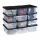 Plastic storage box with lid, 12-piece set, for example, a shoe box with a black lid 