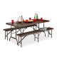 Folding large garden picnic camping table with benches, wood effect 