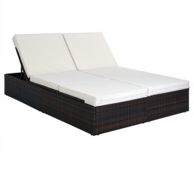   Polirattan napozóágy kétszemélyes napágy állítható háttámlával barna-bézs