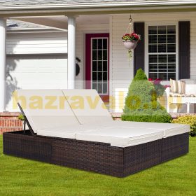   Polirattan napozóágy kétszemélyes napágy állítható háttámlával barna-bézs