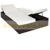 Polyrattan sunbed double sunbed with adjustable backrest brown-beige