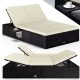 Polirattan sunbed 200x115x33 cm double sunbed with adjustable backrest and 2 fold-out side tables black-beige