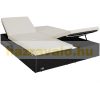 Polirattan sunbed 200x115x33 cm double sunbed with adjustable backrest and 2 fold-out side tables black-beige