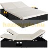 Polirattan sunbed 200x115x33 cm double sunbed with adjustable backrest and 2 fold-out side tables black-beige
