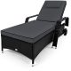 Polyrattan sunbed sunbed on wheels with adjustable backrest and armrests black-anthracite