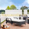 Polirattan sunbed wheeled sunbed with adjustable backrest, armrests, black-beige