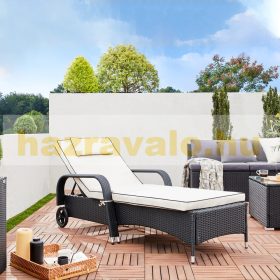   Polirattan napozóágy kerekes napágy állítható háttámlával, kartámasszal fekete-bézs