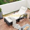 Polirattan sunbed wheeled sunbed with adjustable backrest, armrests, black-beige