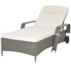 Polirattan sunbed sunbed on wheels with adjustable backrest, gray-beige armrest