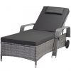 Polirattan sunbed sunbed on wheels with adjustable backrest, gray armrests